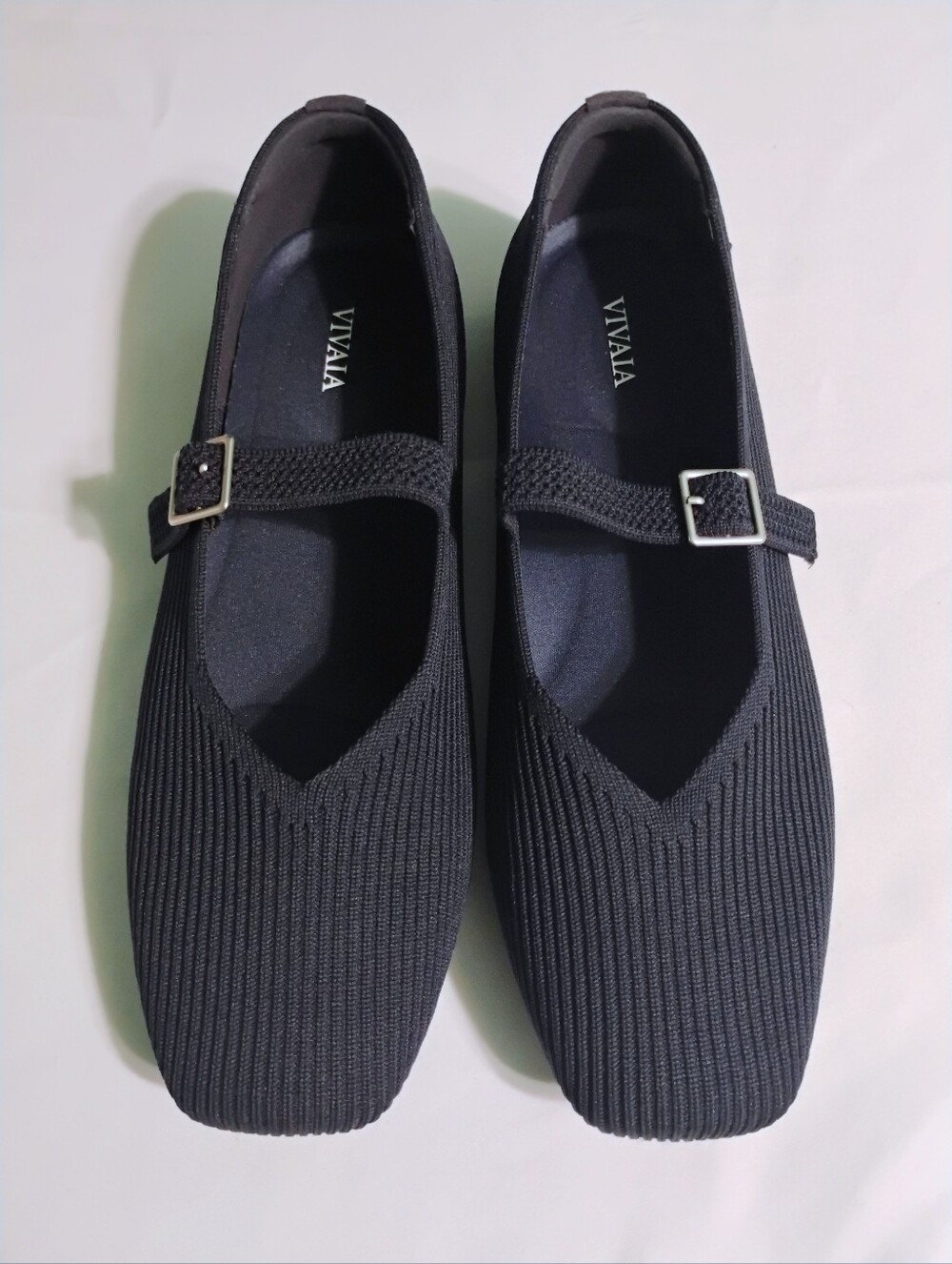VIVAIA Women's Sz 41 US 10 M Blue Knit Square Toe Mary Jane Flats Buckle Strap
